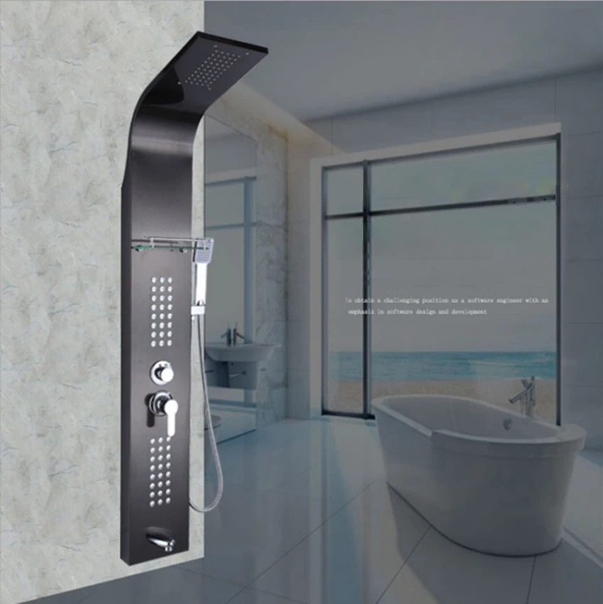 Bathroom Shower Panel Set Bath Shower Faucet Rain Shower Set With storage shelf