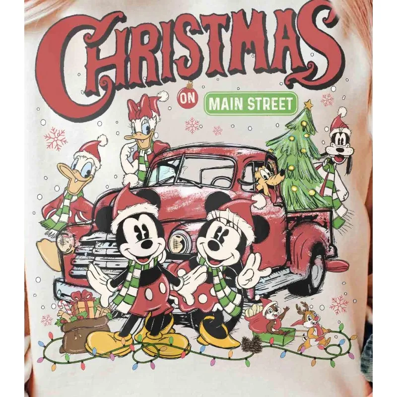Vintage Disney Christmas Avenue Mickey and Friends Disney Crew Neck Sweatshirt Pullover New Fall/Winter Sweatshirts