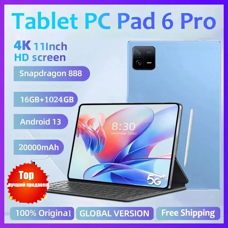 

2024 Pad 6 Pro Original 16GB+1TB Android 13 Snapdragon 888 Xioami Tablets PC 11inch 20000mAh 5G WiFi Dual SIM Card HD 4K Mi Tab