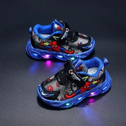 Wiosna jesień Led Light buty codzienne trampki dla dzieci dziewczyny kreskówka Spiderman chłopcy dzieci oddychające maluch sportowe buty do biegania