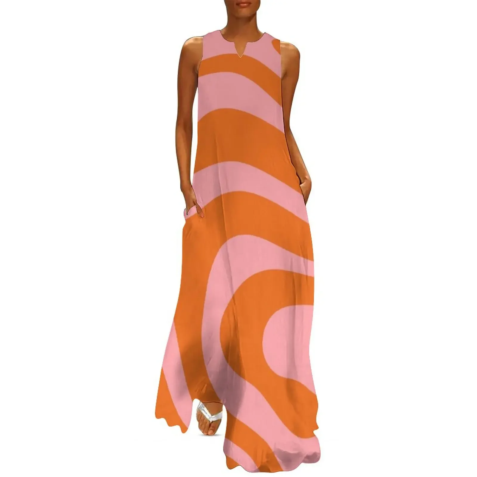 

Abstract Retro 70s Orange Pink Long Dress Dress woman elegant dresses for women Dress