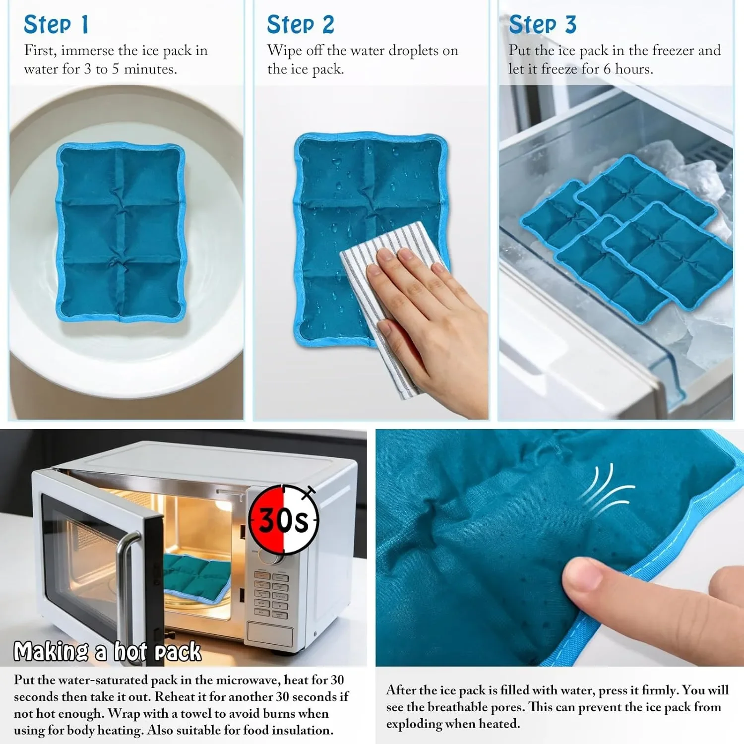 4 Stück wiederverwendbare Eisbeutel für Kühlboxen, schlanke Gefrierbeutel, kleine Kühlbox für Erste Hilfe, wiederverwendbare wasserabsorbierende Reise-Kühlpacks – Detail 6