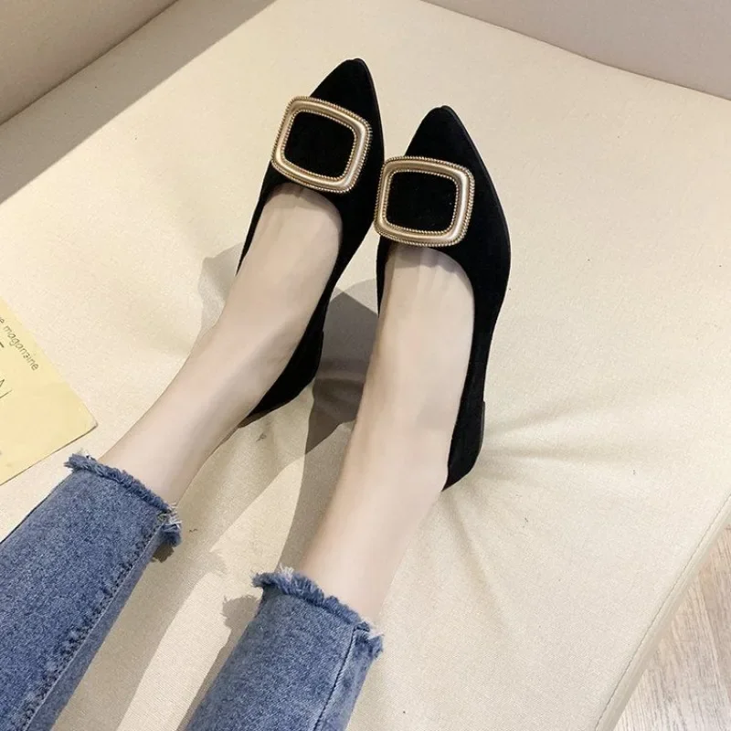 Low Heel Elegant Casual Shoes for Women Slip-on Woman Flats Luxury Brand Lastest Offer Chic Point a High Quality Fashion Non