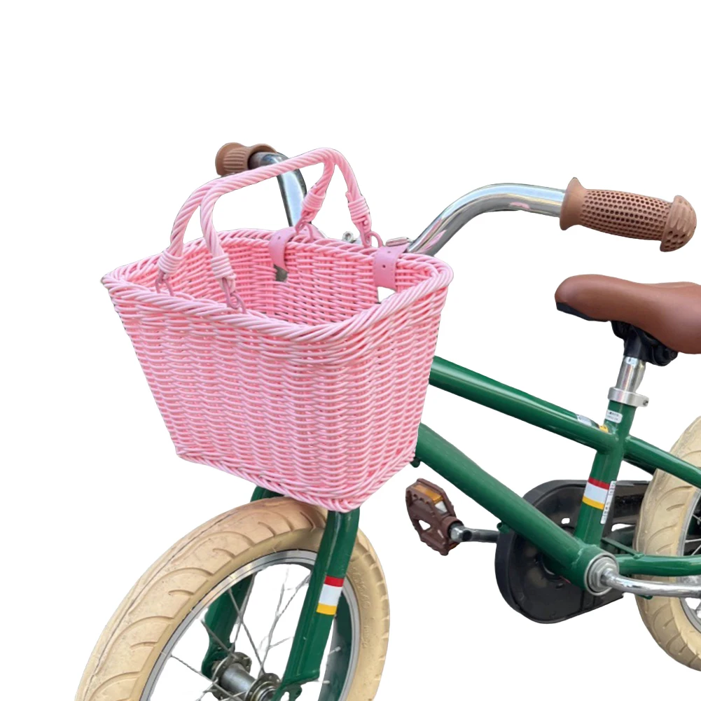 

Cute Square Bicycle Basket Adjustable Leather Straps Cycling Handlebar Basket Bicycle Storage Basket Bicycle Accessories
