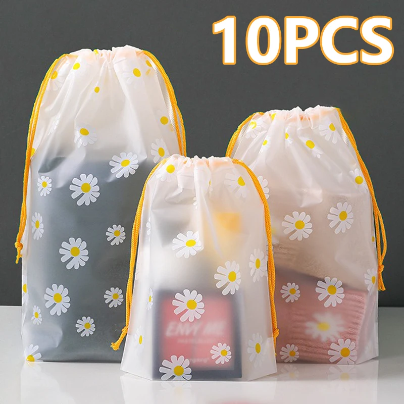 

10PCS Drawstring Storage Bag Matt Transparent Waterproof Packaging Travel Clothing Household Wardrobe Foldable Organization Bag