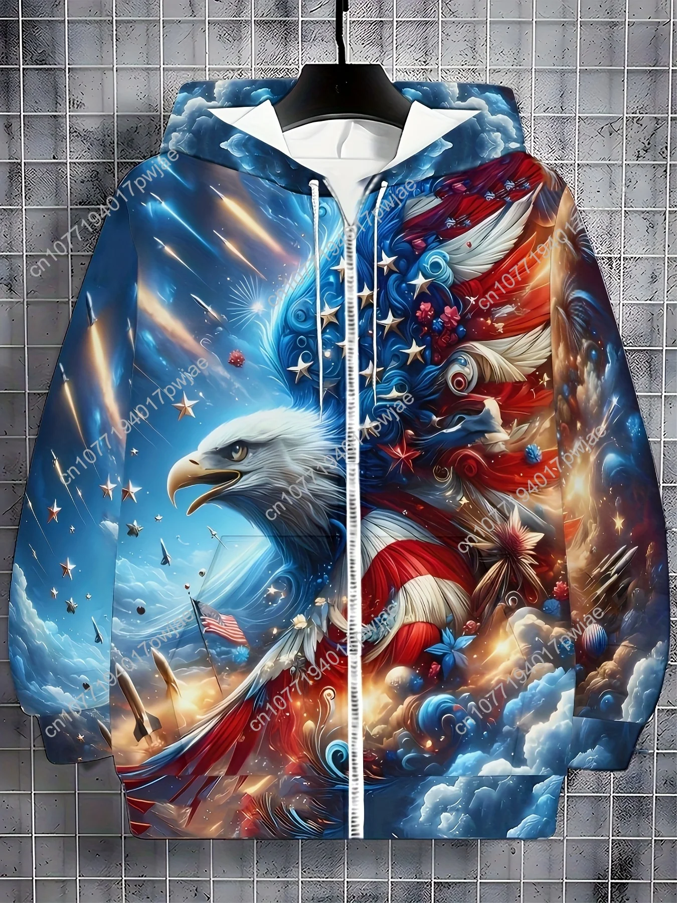 Мужская куртка с капюшоном и принтом патриотического орла — яркий дизайн американского флага, верхняя одежда на молнии с длинными рукавами на осень и зиму, стиль
