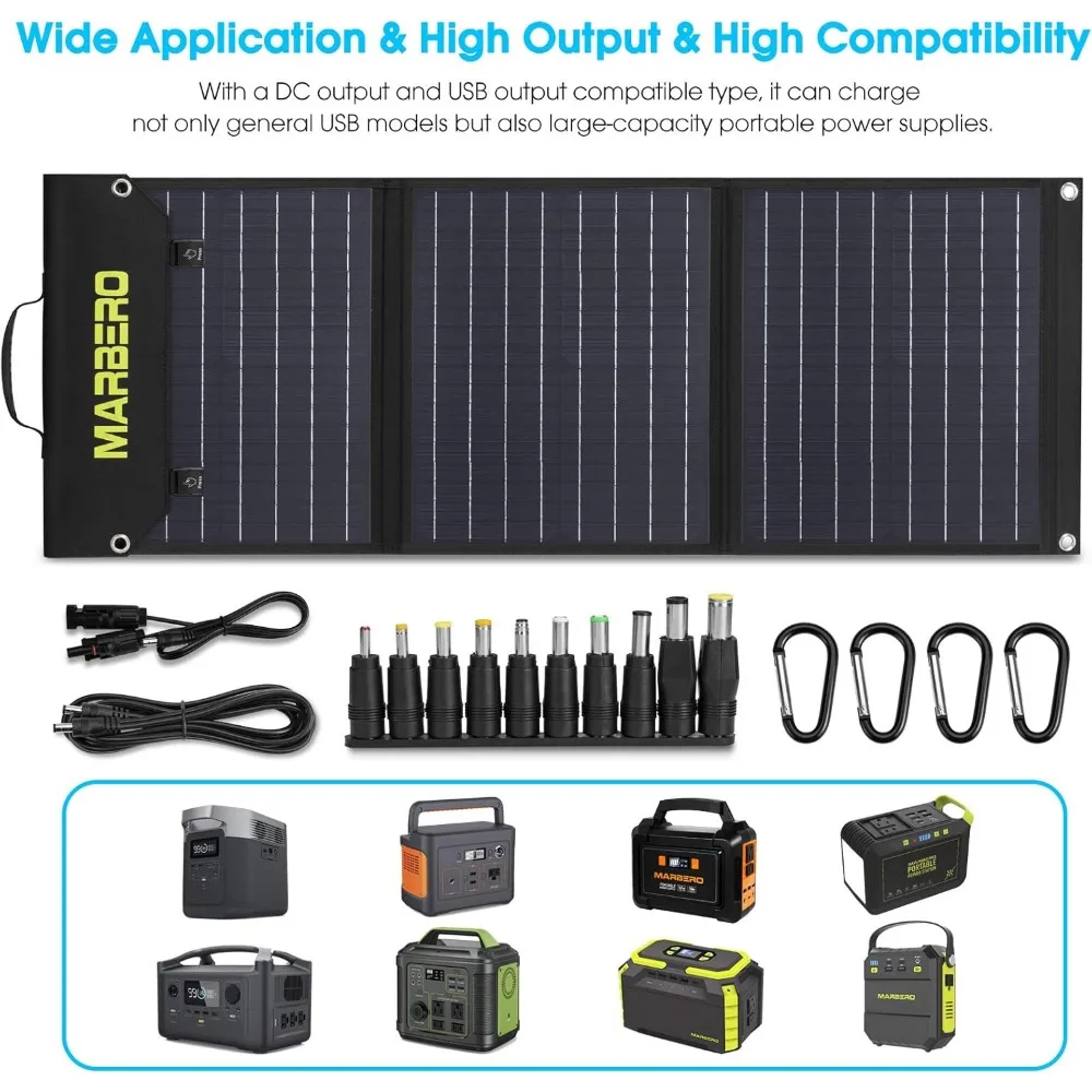 Painel solar dobrável de 60W IP65 à prova d'água saída USB DC de alta eficiência para viagens de acampamento ao ar livre