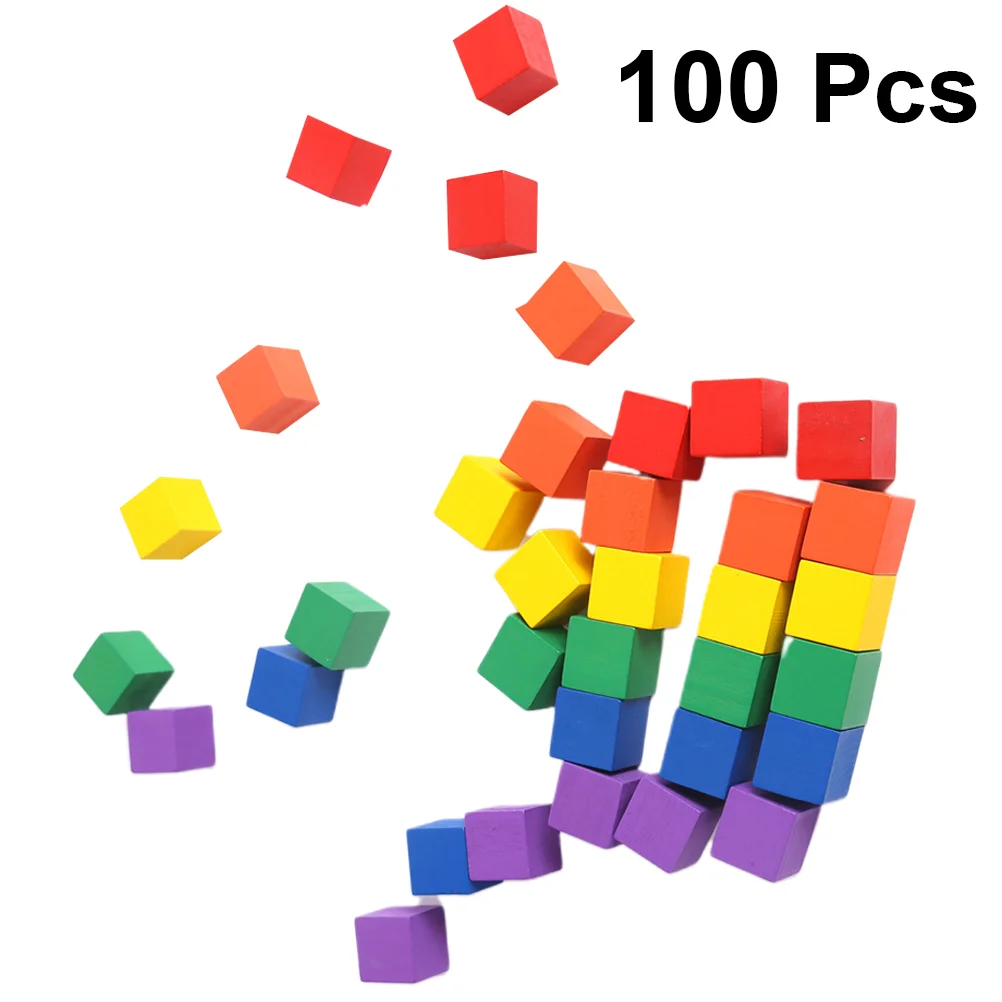 100 Stück bunte Holzwürfelblöcke, Blöcke, Bausteine, quadratische Würfel für Babys, Kinder, Bastelwürfel, Holzbastelwürfel