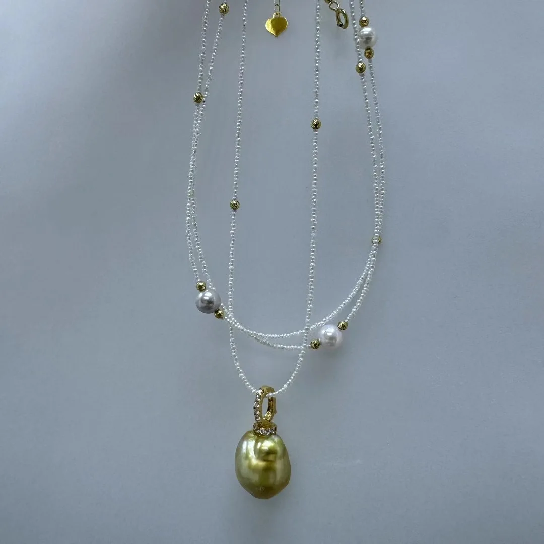 1-2mm Natural Akoya Seawater Pearl Necklace, Wild Keshi Pearls 18K Gold Chain, Delicate Luxury Jewelry Gift