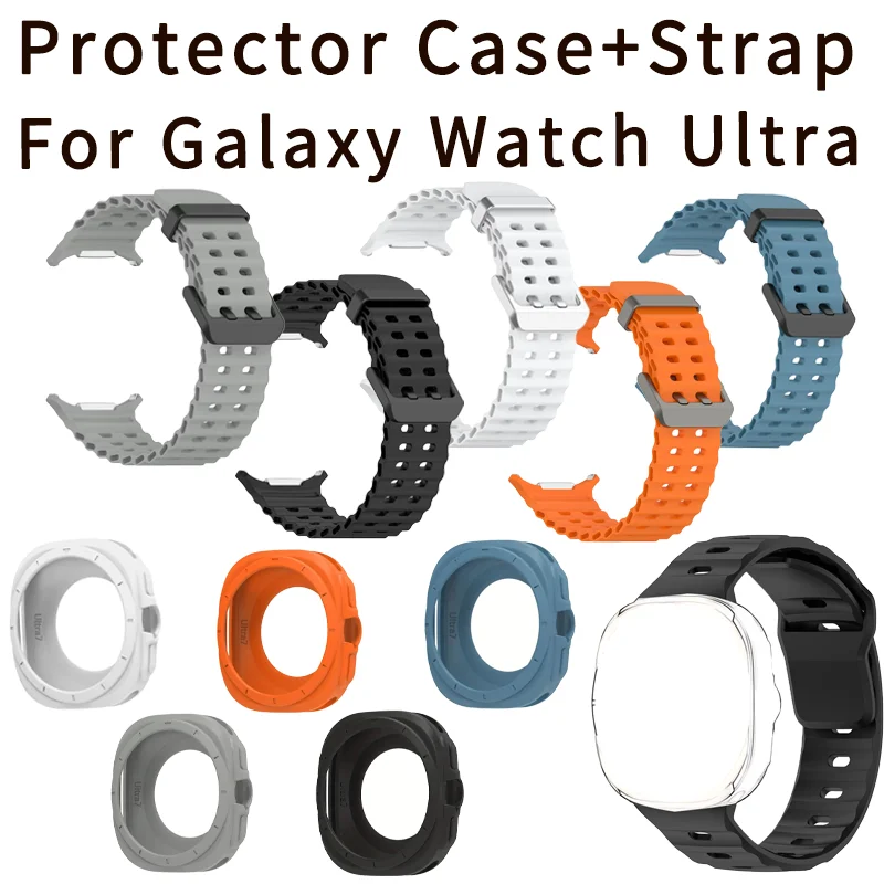 Silicone Case + Adjustable Strap for Samsung Galaxy Watch Ultra 47mm - Soft Mesh Band, Comfort, Durable Clasp, Replacement Strap