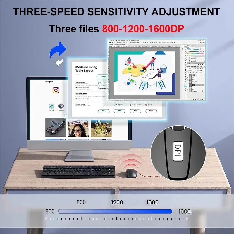 ماوس لاسلكي 2.4G تصميم خفيف الوزن DPI قابل للتعديل التوصيل والتشغيل زر منخفض الضوضاء أسلوب بسيط للاستخدام المكتبي أو الألعاب