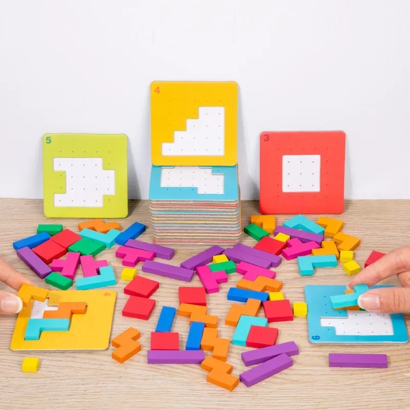 3-6Y 3D Two-person Interactive Desktop Puzzle Game Tangram Math Toys Building Blocks Board Color Shape Game for Kids Gifts