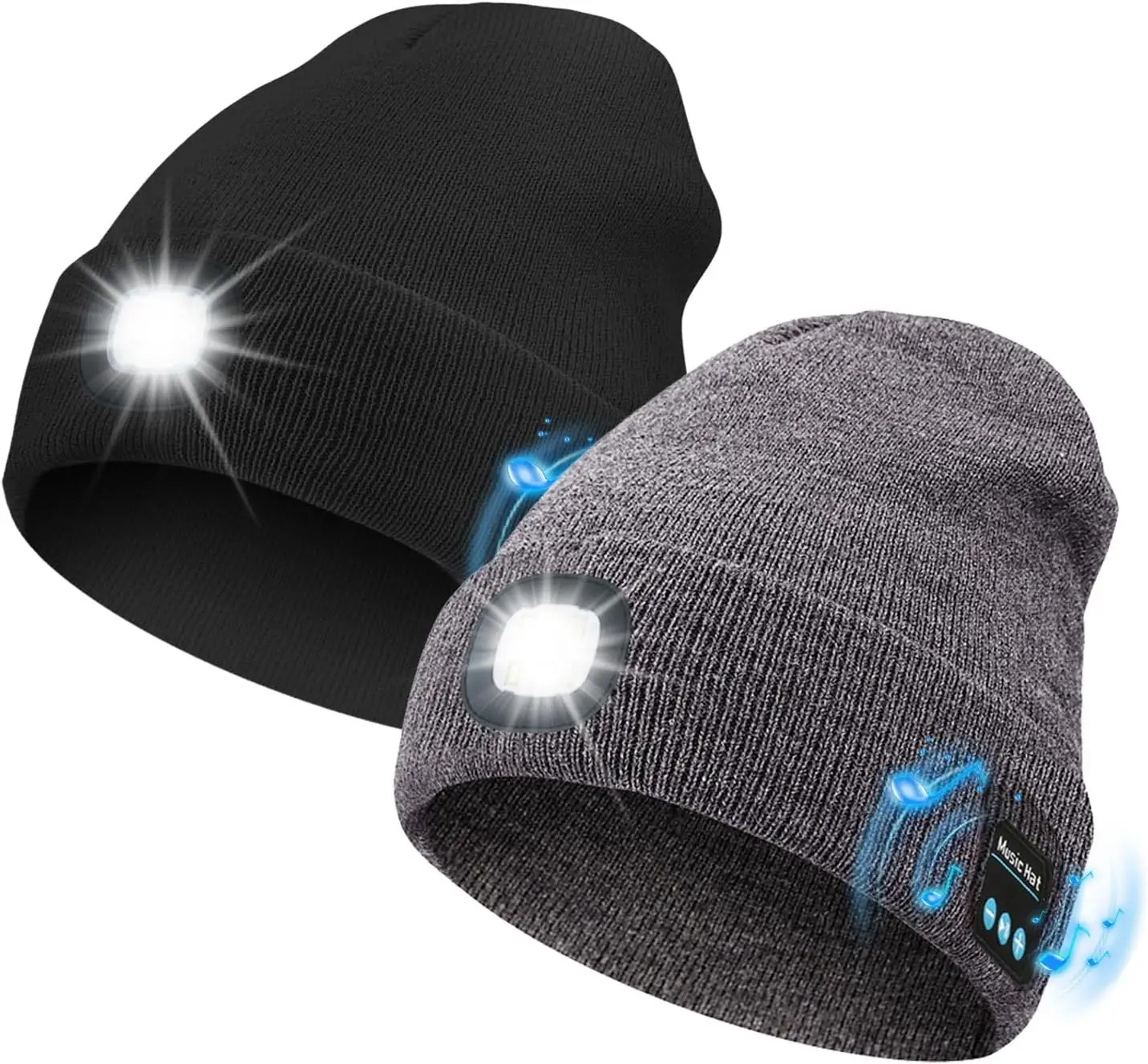 

Bluetooth Beanie with Light, USB Rechargeable LED Headlamp Winter Hat, Christmas Stocking Stuffers Gifts for Men Women