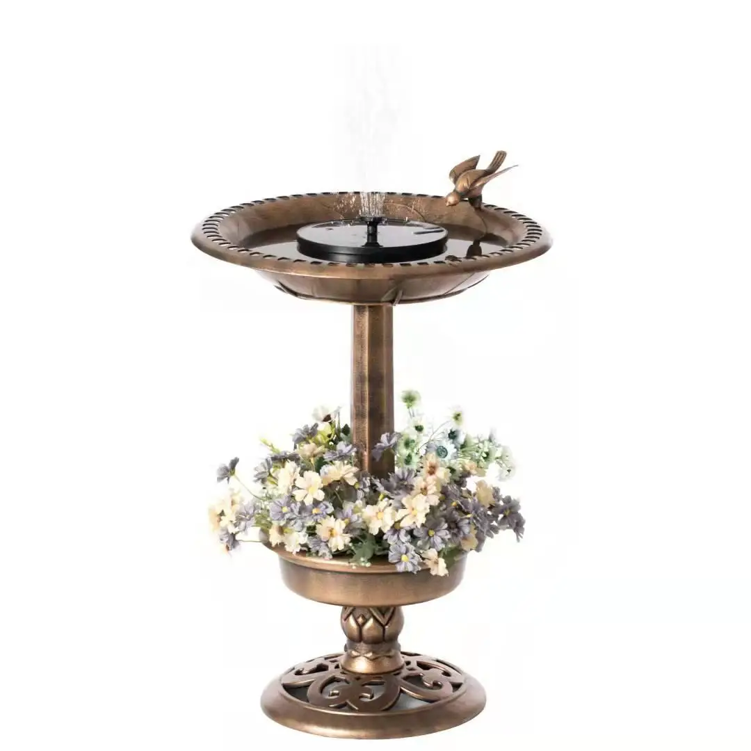 Bird Bath Feeder Bowl with Solar Light Garden & Patio Bird Feeding Table Station Outdoor Pedestal LED Bronze Birdbath Fountain