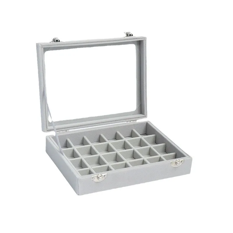 صندوق مجوهرات رمادي شفاف مكون من 24 خلايا مع غطاء - مثالي لتخزين إكسسوارات فن الأظافر والقلائد وقطع المجوهرات والأقراط، #5