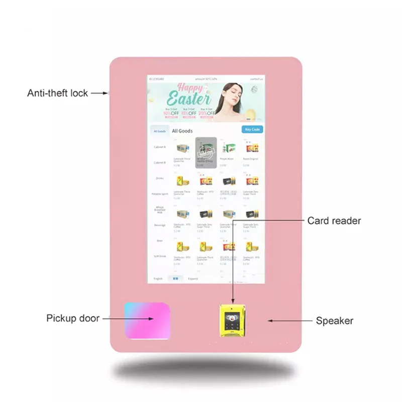 Pantalla táctil montaje en pared cosméticos de belleza Mini máquinas expendedoras juguetes servilleta pelo brillo de labios pestañas máquina expendedora con lector de tarjetas