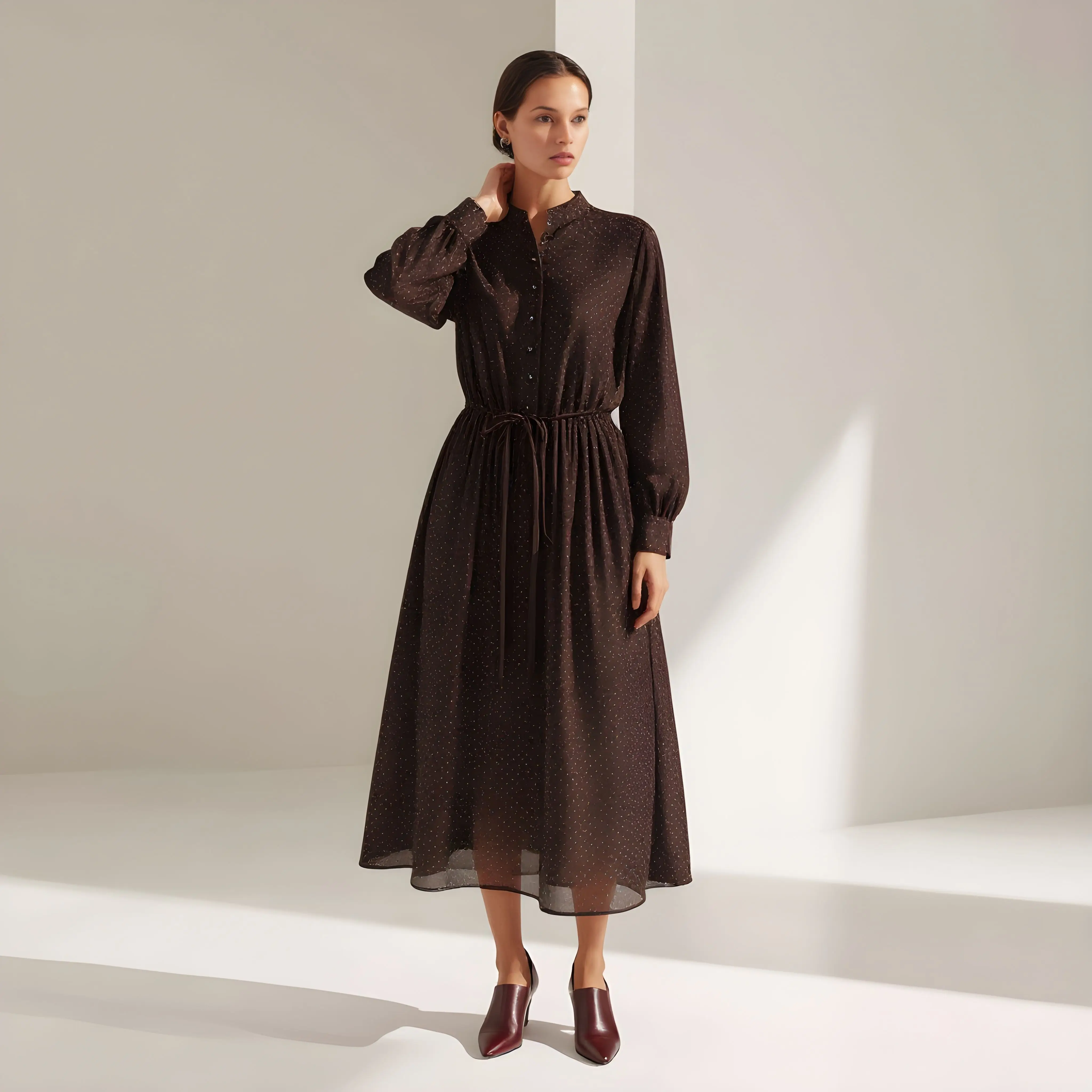 Robe d'hiver coupe ample, décontractée, col rond, mi-longue, jupe trapèze, manches droites, vêtements pour femmes, vêtements d'automne à la mode