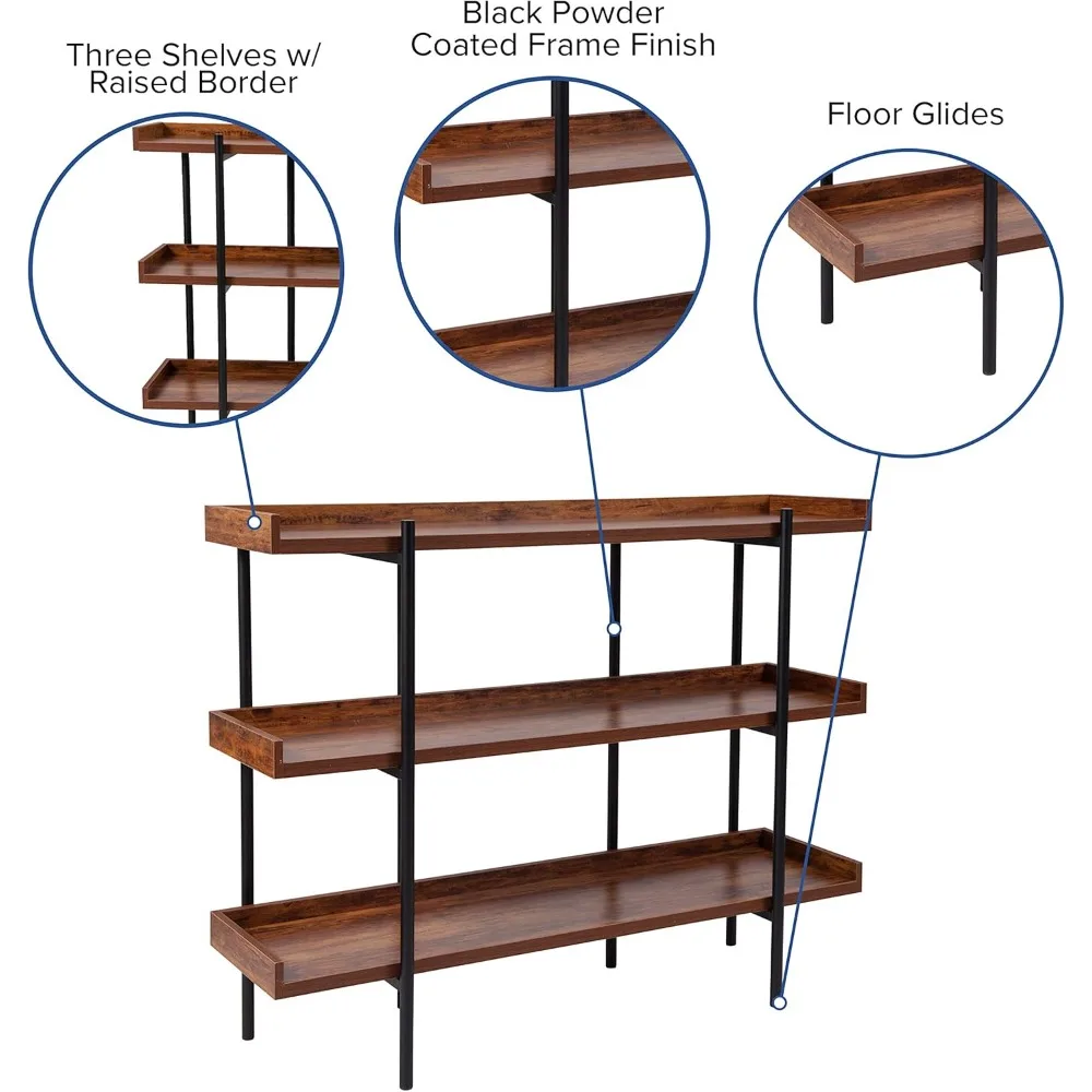 رف كتب من 3 طبقات من الخشب المحبب الريفي: وحدة عرض تخزين EMMA & OLIVER، ارتفاع 35 بوصة