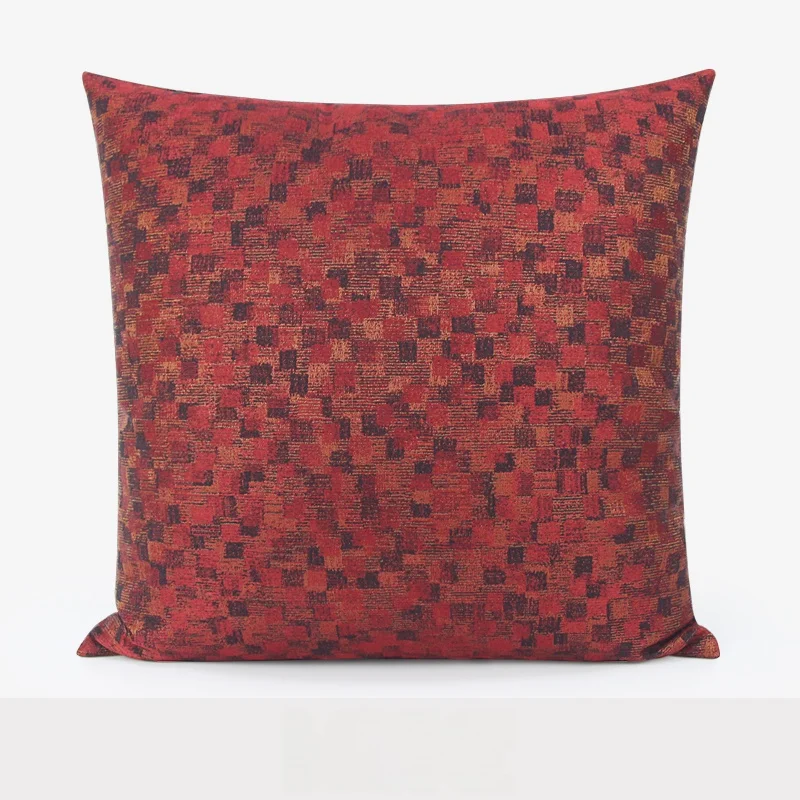 

Red Plaid Double-Sided Cushion Simple Modern Living Room Gold Embroidery Sofa Pillow High-End Hotel Homestay American Style C...
