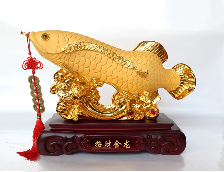 Good luck FENG SHUI decorative statue HOME OFFICE company SHOP store Efficacious Talisman Money Drawing Arowana Golden Fish