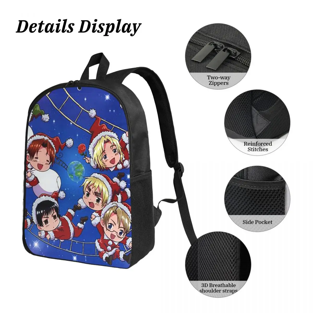 Hetalia Group World Stars Backpack Boys Girls BookBag School Bag Computer Shoulder Bags 3ps Insulated Lunch Bag Pencil Case