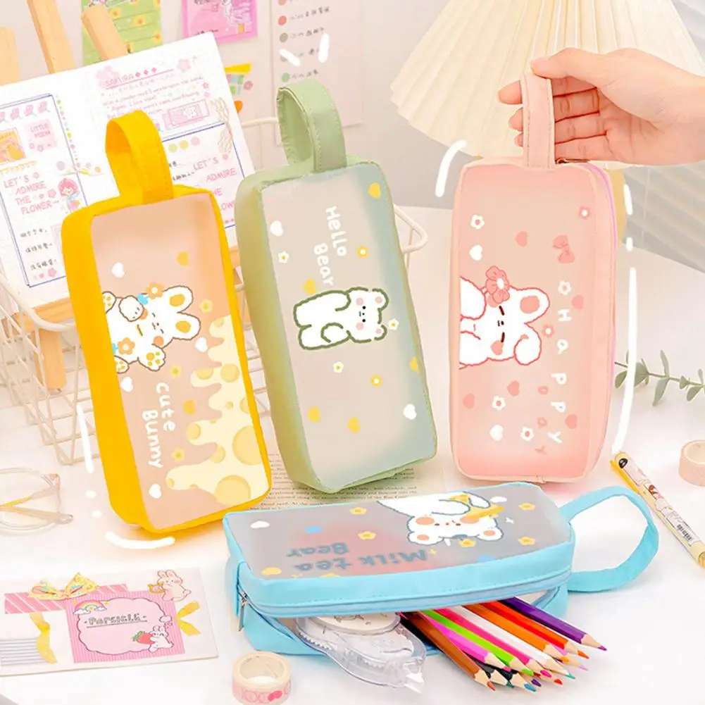 

Cartoon INS Transparent Pencil Bag Portable Korean Style Pencil Pouch Stationary Organzier School Supplies estuches