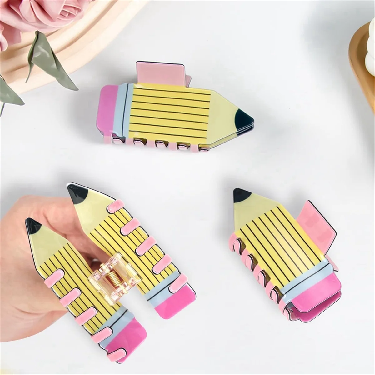 3Pcs Pencil Hair Claw Clips Funny Teacher Hair Clips Barrettes Back to School Hair Part for Teachers Appreaction