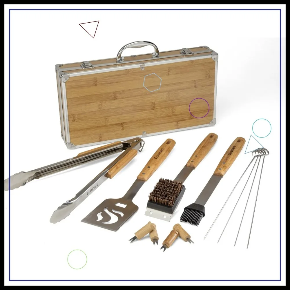 

13-Piece Bamboo Grill Tool Set with Case, Spatula, Brush, Tongs & More