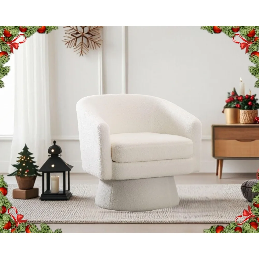 

Modern Swivel Accent Chairs Set of 1, White Boucle Upholstered Barrel Chairs Cozy Vanity Arm Chairs with Back Comfy Sherpa Round