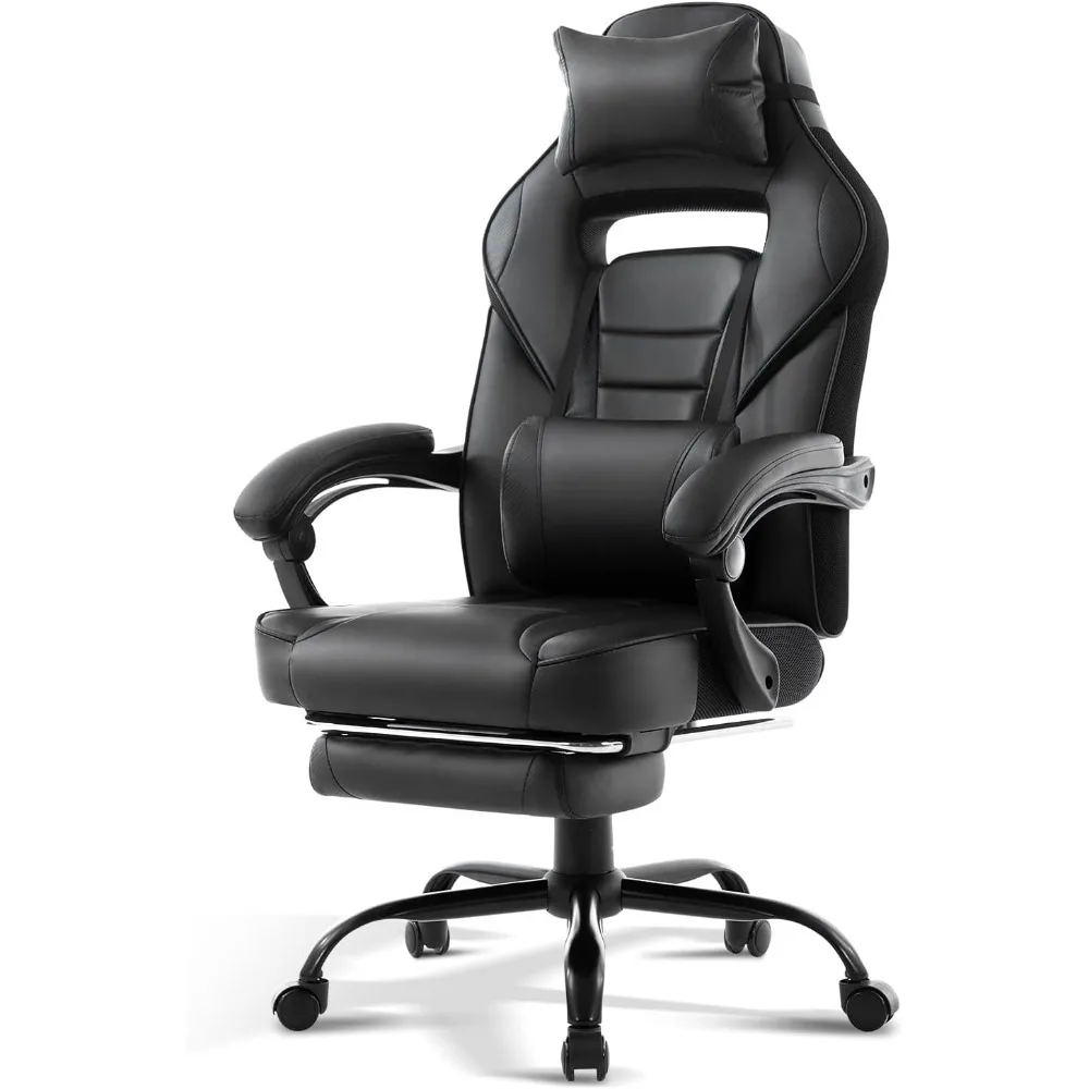 

Big and Tall Office Chair, High Back Leather Gaming Chair with Footrest, Ergonomic Computer Chair w/Lumbar Support & Headrest, 3