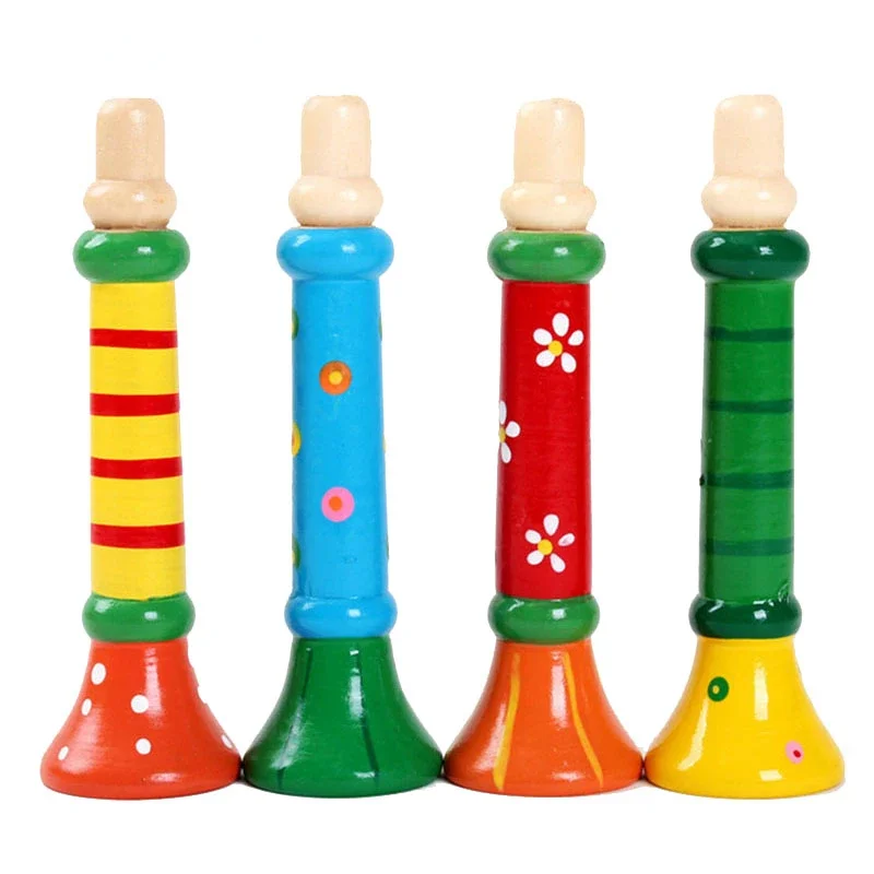 Hot Baby Wooden Small Horn Whistle Musical Instrument Toys Kids Colorful Intellectual Developmental Vocal Toy for Children Gift