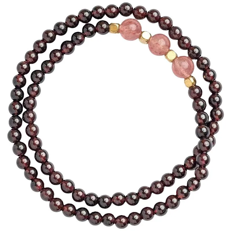 

Natural burgundy real garnet strawberry crystal transfer bead bracelet women's multi-circle multi-layer pink crystal bracelet