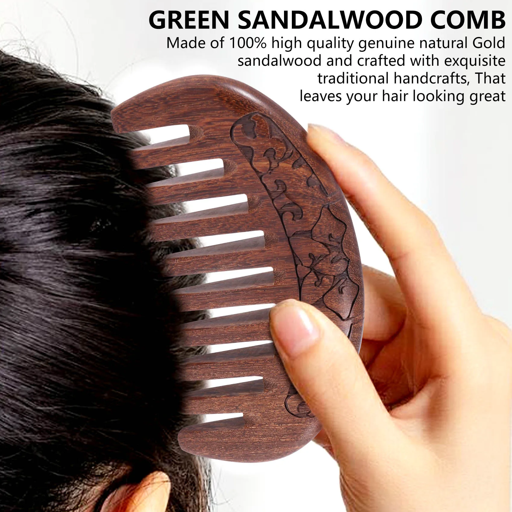 Wood Comb Wooden hair comb Natural Comb-Anti Static Massage through the comb (Flower-Wide tooth)