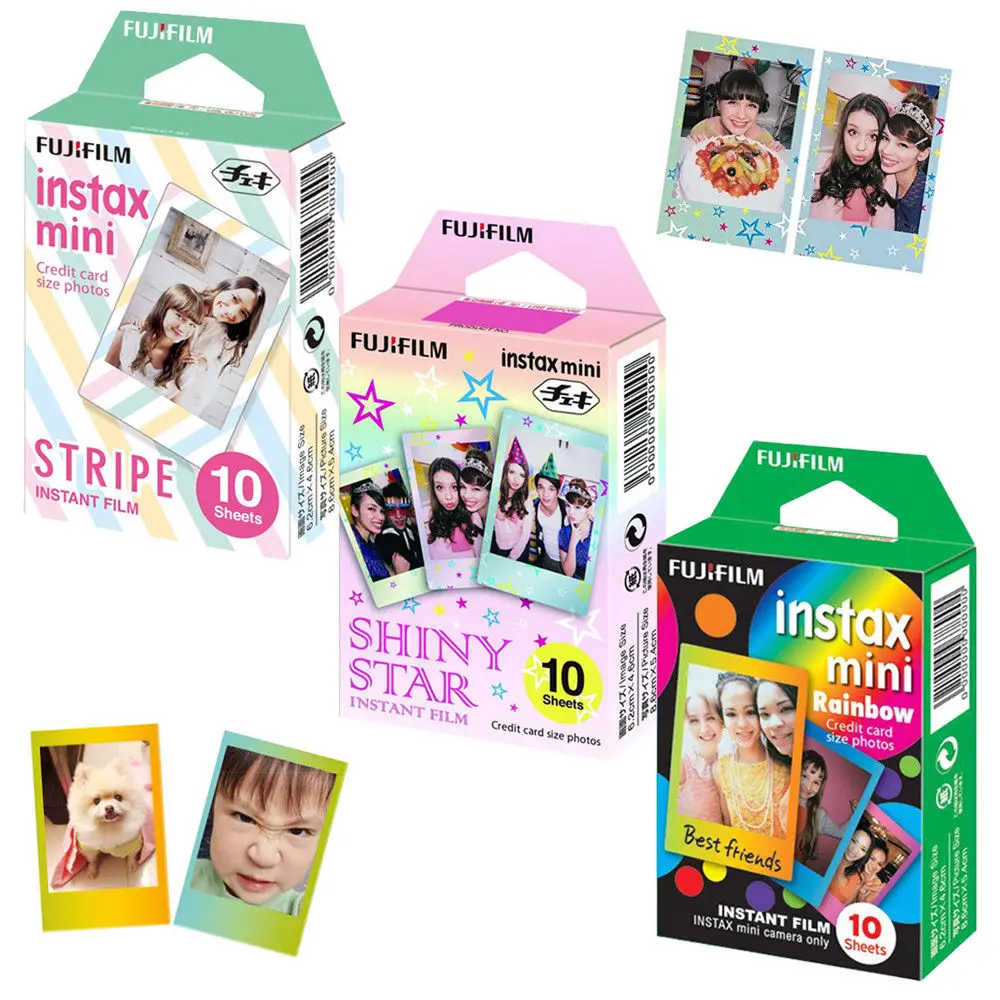 

For Fujifilm Instax Mini 12 11 8 9 Camera Film Sheets Pack - 30 Exposures Instant Mini Photos Rainbow Shiny Star Stripe Frame