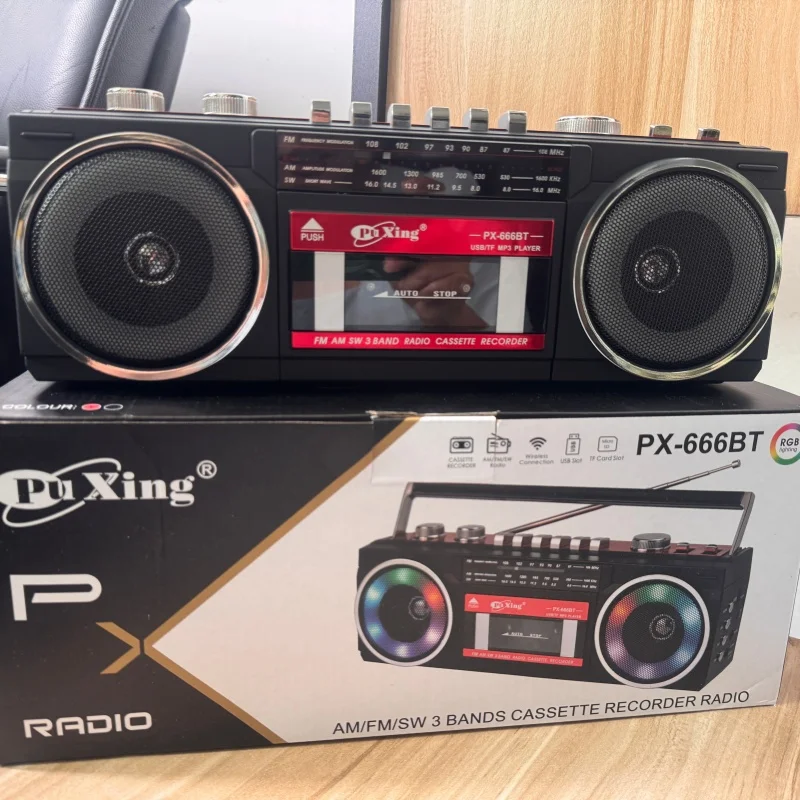 Rádio Portátil Vintage Retro USB AM/FM/SW Multibanda Estéreo Sem Fio Bluetooth Boombox Reprodutor de Áudio MP3 Gravador de Fita Cassete