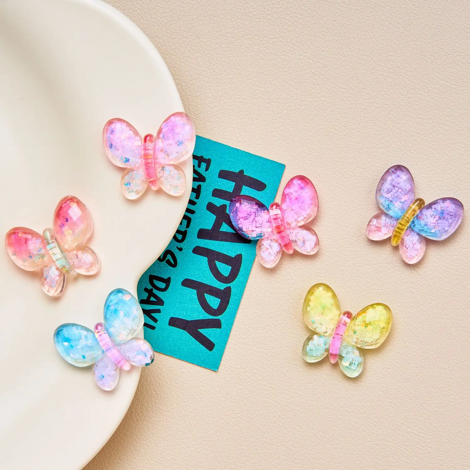 10PCS New cartoon flash butterfly handmade cream glue resin small accessories DIY accessories hair card hairpin pendant decorati