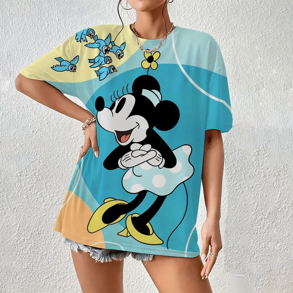 عطلة الأسرة تي شيرت Kawaii ميكي ميني دونالد داك طباعة موضة الملابس عادية المرأة تي شيرت Camiseta Mujer