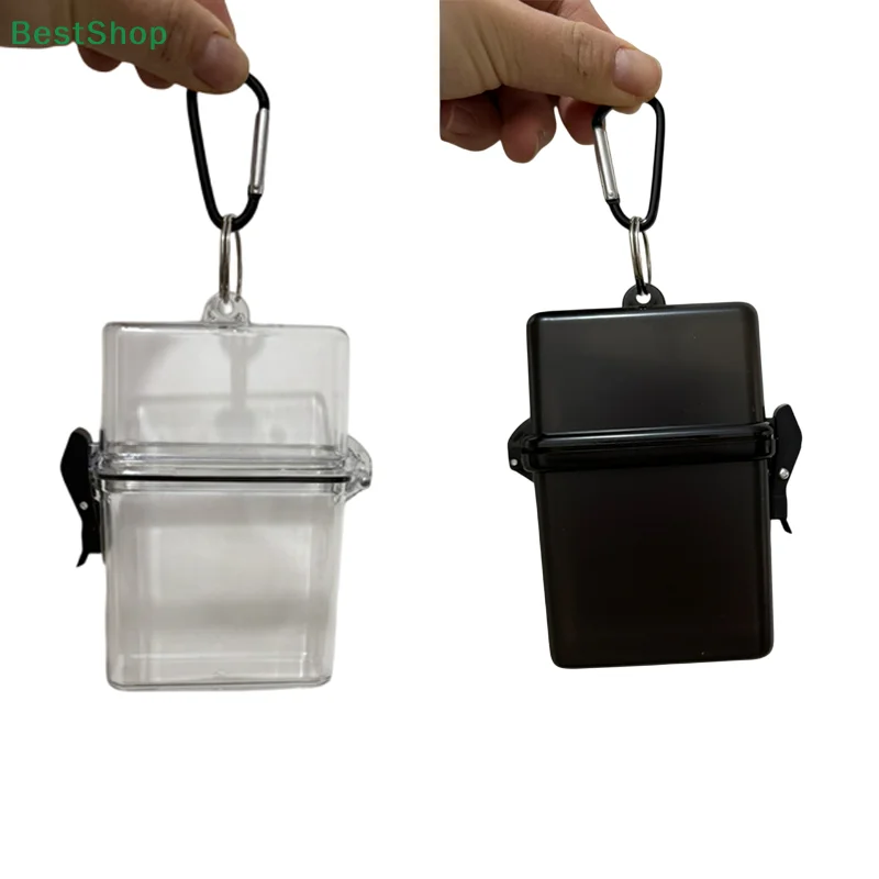 

Transparent Storage Box Photocard Holder With Carabiner Waterproof Card Case Outdoor Square Dustproof Box Photo Storage Box
