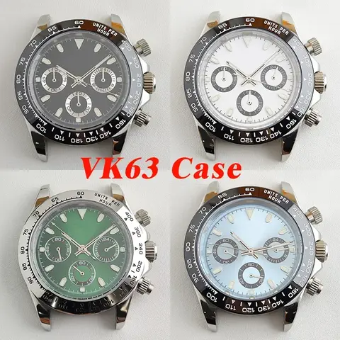 Vk63 caso 39mm relógio masculino aço quartzo dial cronómetro panda dial para daytona vk63 movimento relógio mod peças ferramentas de reparo