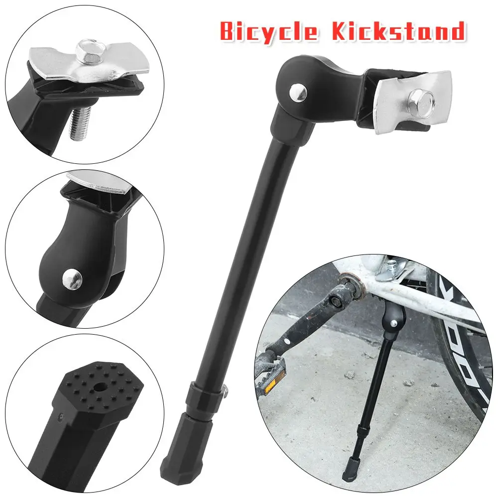 Heavy Kick Stand Duty Adjustable Mountain Bike Bicycle Cycling Prop Side Rear Alloy Kick Stand Bicycle Parts Sports Black Silver