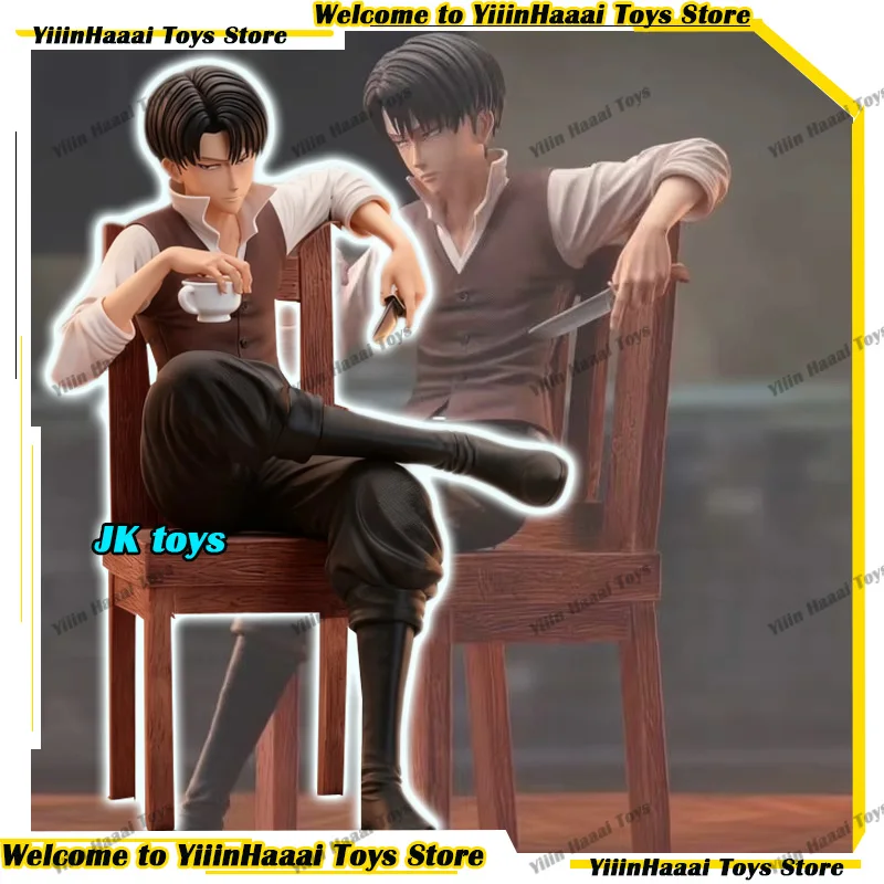 En stock, figurines d'anime Attack on Titan, figurine Levi Ackerman en position assise, modèle de jouets, statue GK, figurine décorative, 19 cm, cadeaux
