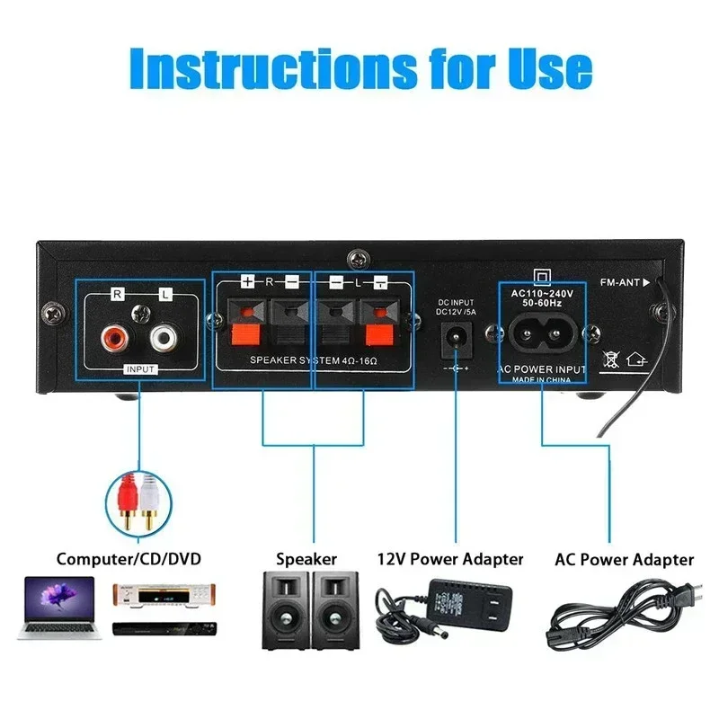 Amplificador Digital HiFi AK35 amplificadores Bluetooth MP3 canal 2,0 amplificador de sonido soporte 110V-240V para el hogar coche MAX 400W * 2