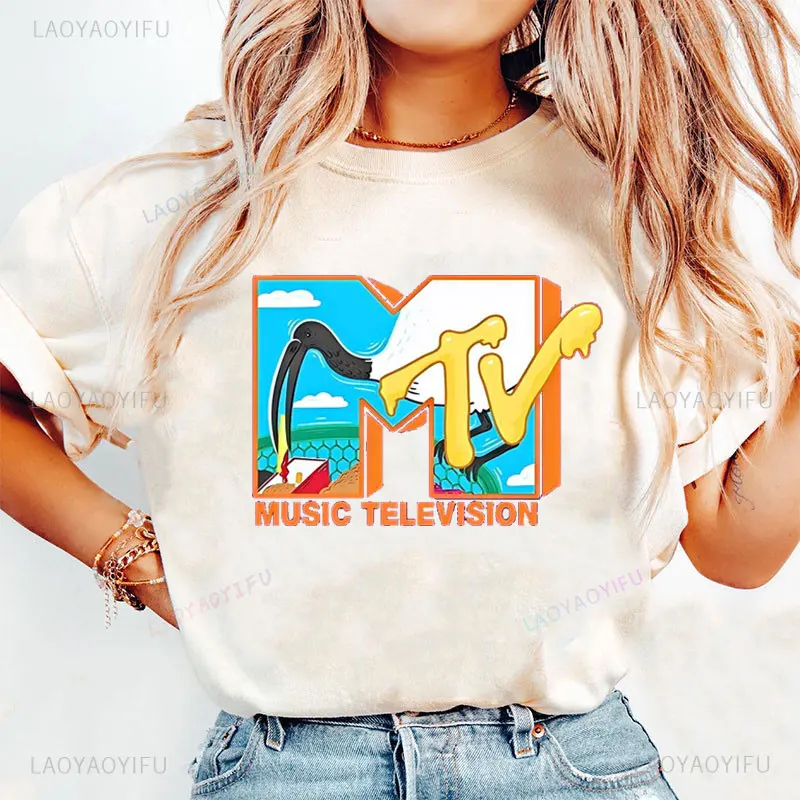 MTV الموسيقى التلفزيون الجرافيك بلايز 80s90s خمر الشارع الشهير موضة Crewneck للجنسين تيشيرت مطبوع رائجة البيع القطن Y2k الملابس #2