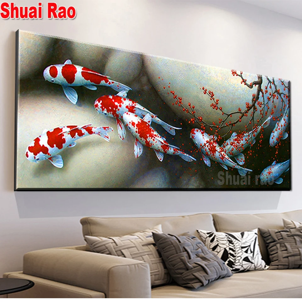 Fish Koi Lucky Carp Large Diamond Painting,Picture Rhinestone,Full Diamond Embroidery, Cross Stitch Mosaic,Wall Decor,New Arriva