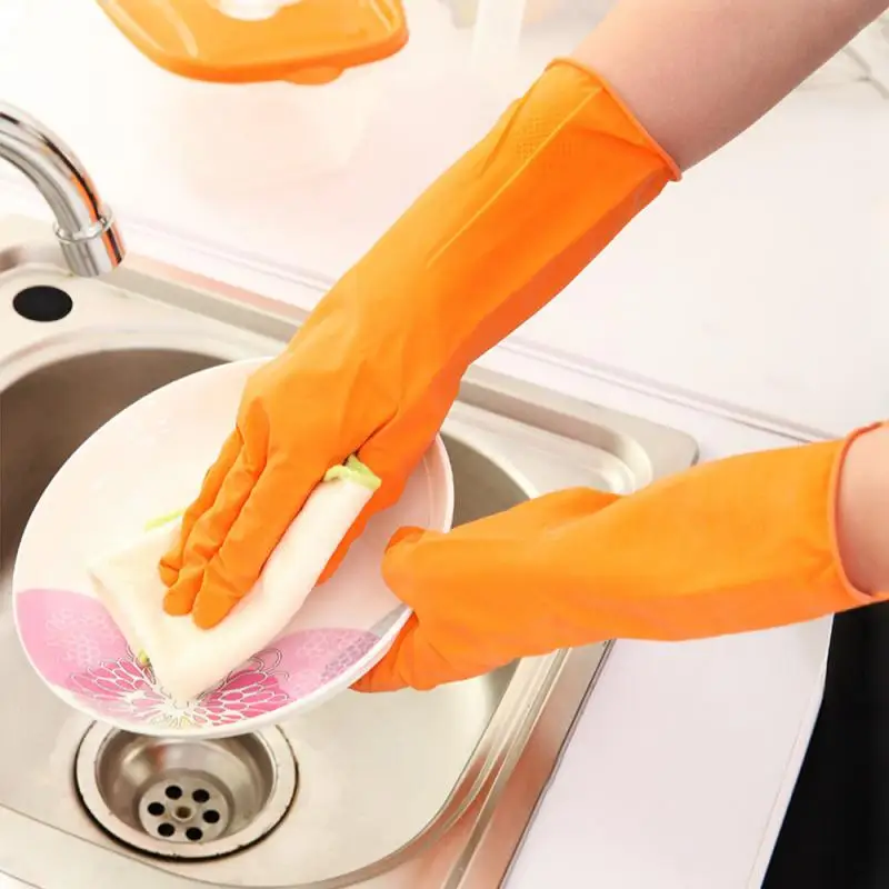 Kitchen Wash Dishes Housekeeping Gloves  Water-proof Dishwashing Gloves  Rubber Bands Rubber Gloves Long Sleeve