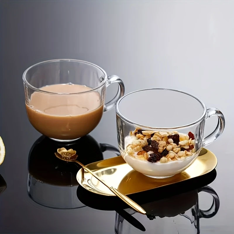 2pcs large capacity glass breakfast cup, transparent milk coffee cup, household thick oat cup, holiday gift