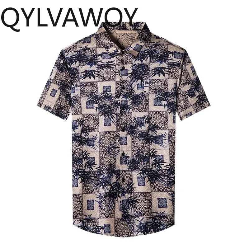 

QYLVAWOY 92.4% Real Mulberry Silk Men's Shirts New Summer Shirts Printed Tops Short Sleeve Menswear Clothing Business Casual