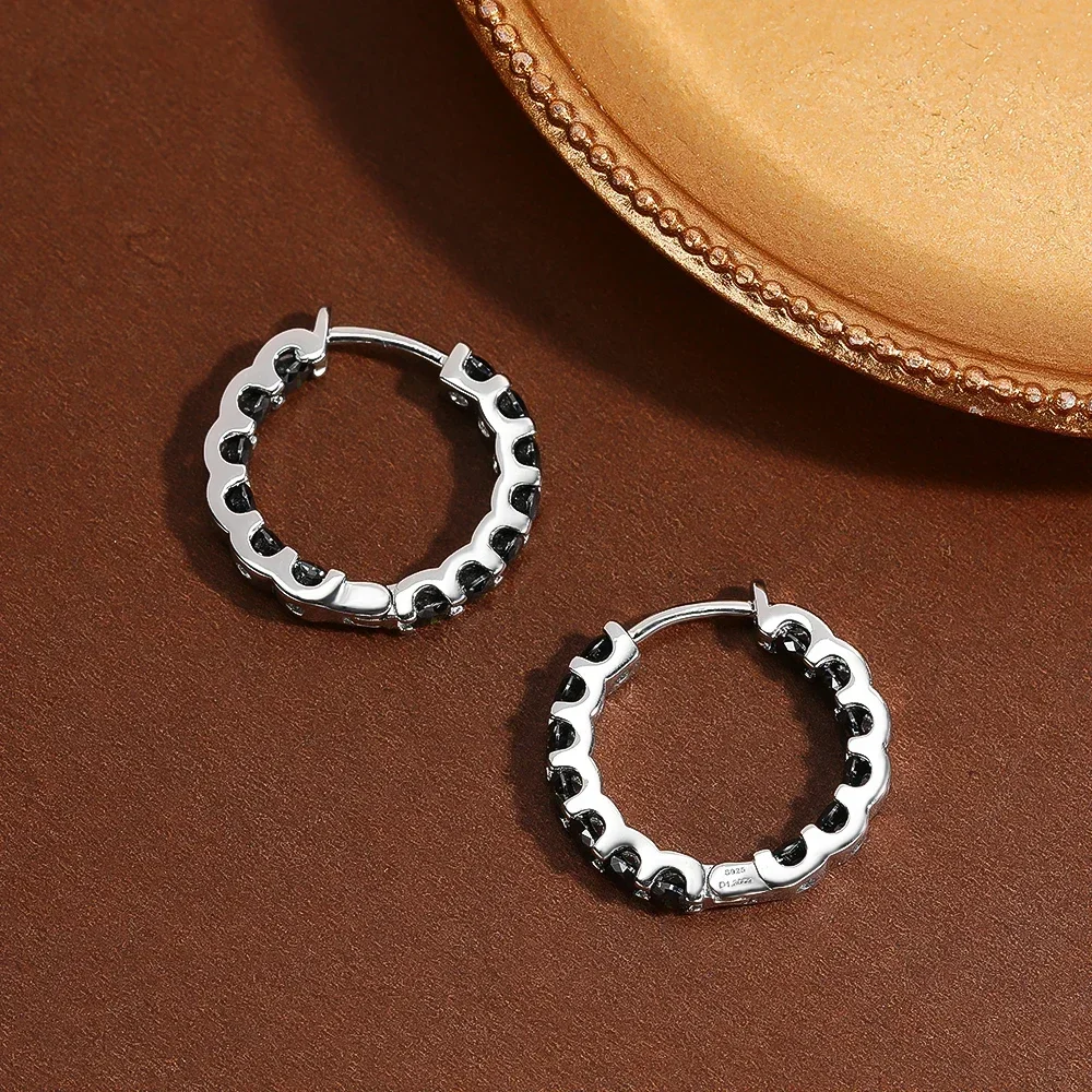 3 مللي متر D اللون VVS1 مويسانيتي هوب أقراط للنساء S925 فضة مع GRA الأسود الماس حلقة الأذن غرامة مجوهرات هدية