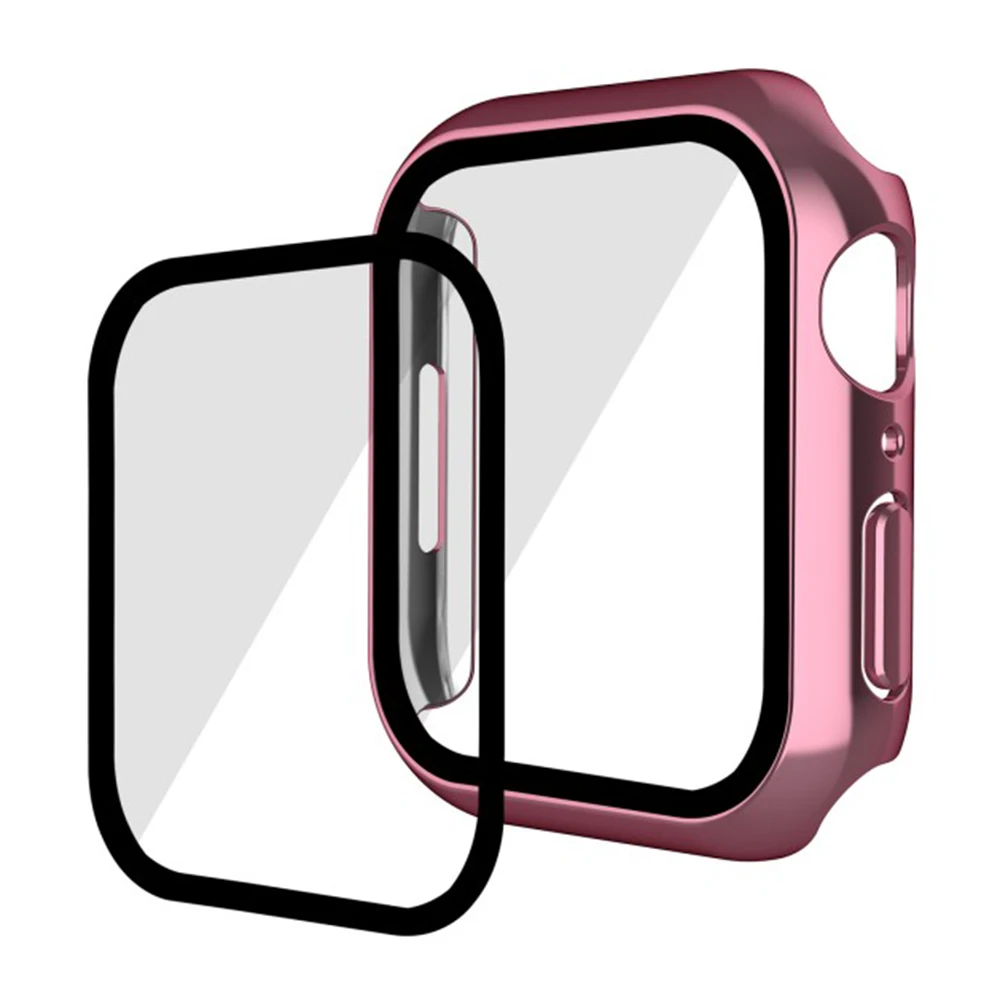 

WANLONFENG для Apple Watch Series 9/8/7 41 мм, гальванический корпус для часов 2-в-1, рамка для ПК с закаленным стеклом - розовый
