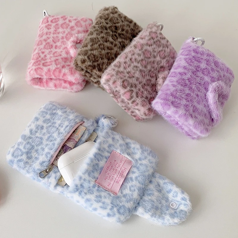 

Fashion Leopard Print Plush Wallet Card Bag Cute Japanese Girl Pendant Coin Wallet Change Storage Bag Kids Gifts